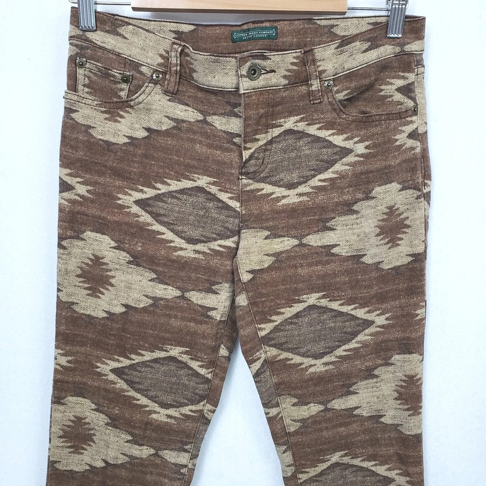 LRL Lauren Ralph Lauren Womens 4 Pants Brown Aztec Southwest Print Straight Leg